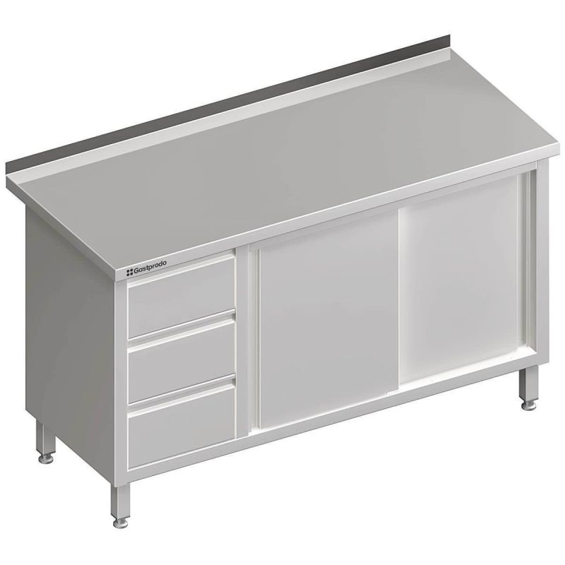 Royal Catering Arbeitsschrank Edelstahl 150 x 70 x 85 cm Aufkantung 500 kg Tragkraft Gastro Edelstahlschrank