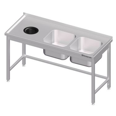 Edelstahl Spültisch mit Abfallloch 150 x 70 x 85 cm - 2 Becken rechts  kaufen