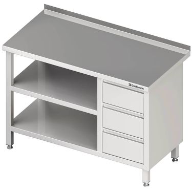 Edelstahl Arbeitstisch mit Grund- und Zwischenboden + 3er Schubladenblock  kaufen