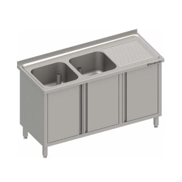  Edelstahl Spülschrank mit Flügeltüren 130 x 70 x 85 cm - 2 Becken links  kaufen