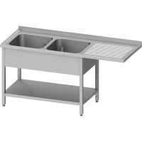 Edelstahl Spültisch mit Grundboden + Überstand 160 x 60 x 90 cm - 2 Becken links kaufen