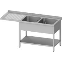  Edelstahl Sp&uuml;ltisch mit Grundboden + &Uuml;berstand  170 x 70 x 90 cm - 2 Becken rechts  kaufen