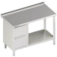 Edelstahl Arbeitstisch mit Grundboden + 2er Schubladenblock verschweißt kaufen