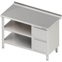 Edelstahl Arbeitstisch mit Grund- und Zwischenboden + 2er Schubladenblock verschweißt kaufen