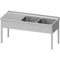 Edelstahl Spültisch ohne Grundboden 140 x 60 x 85 cm - 2 Becken rechts kaufen