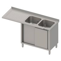  Edelstahl Spülschrank mit Schiebetüren + Überstand 180 x 60 x 90 cm - 2 Becken rechts  kaufen