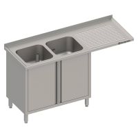 Edelstahl Spülschrank mit Flügeltüren + Überstand 160 x 60 x 90 cm - 2 Becken links kaufen