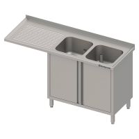 Edelstahl Spülschrank mit Flügeltüren + Überstand 170 x 70 x 90 cm - 2 Becken rechts kaufen