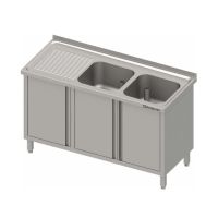 Edelstahl Spülschrank mit Flügeltüren 100 x 70 x 85 cm - 2 Becken kaufen