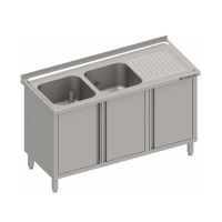  Edelstahl Spülschrank mit Flügeltüren 120 x 70 x 85 cm - 2 Becken links  kaufen