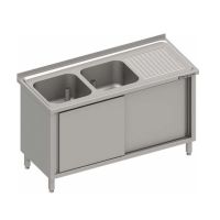  Edelstahl Spülschrank mit Schiebetüren 120 x 70 x 85 cmm - 2 Becken links  kaufen