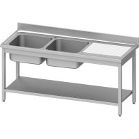  Edelstahl Sp&uuml;ltisch ECO mit Grundboden 140 x 70 x 85 cm - 2 Becken links  kaufen