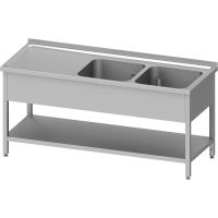  Edelstahl Spültisch mit Grundboden 130 x 60 x 85 cm - 2 Becken rechts  kaufen