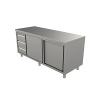 Arbeitsschrank aus Edelstahl Pro mit Schiebetüren + 3er Schubladenblock kaufen