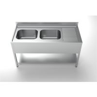 Edelstahl Spültisch PRO mit Grundboden 160 x 70 cm - 2 Becken links kaufen