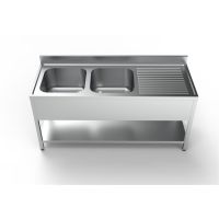  Edelstahl Spültisch PRO mit Grundboden 180 x 70 cm - 2 Becken links  kaufen