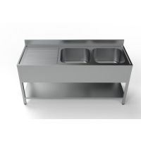  Edelstahl Spültisch PRO mit Grundboden 180 x 70 cm - 2 Becken rechts  kaufen