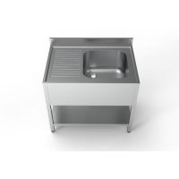 Edelstahl Spültisch PRO mit Grundboden 100 x 70 cm - 1 Becken rechts kaufen