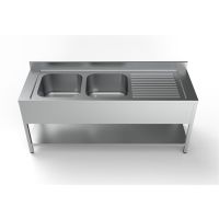  Edelstahl Sp&uuml;ltisch PRO mit Grundboden 200 x 70 cm - 2 Becken links  kaufen