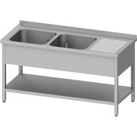  Edelstahl Spültisch mit Grundboden 260 x 70 x 85 cm - 2 Becken links  kaufen