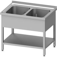  Edelstahl Spültisch mit Grundboden 100 x 60 x 85 cm - 2 Becken mittig  kaufen