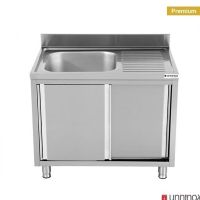 Edelstahl Spülschrank Pro mit Schiebetüren 100 x 70 x 85 cmm - 1 Becken links kaufen