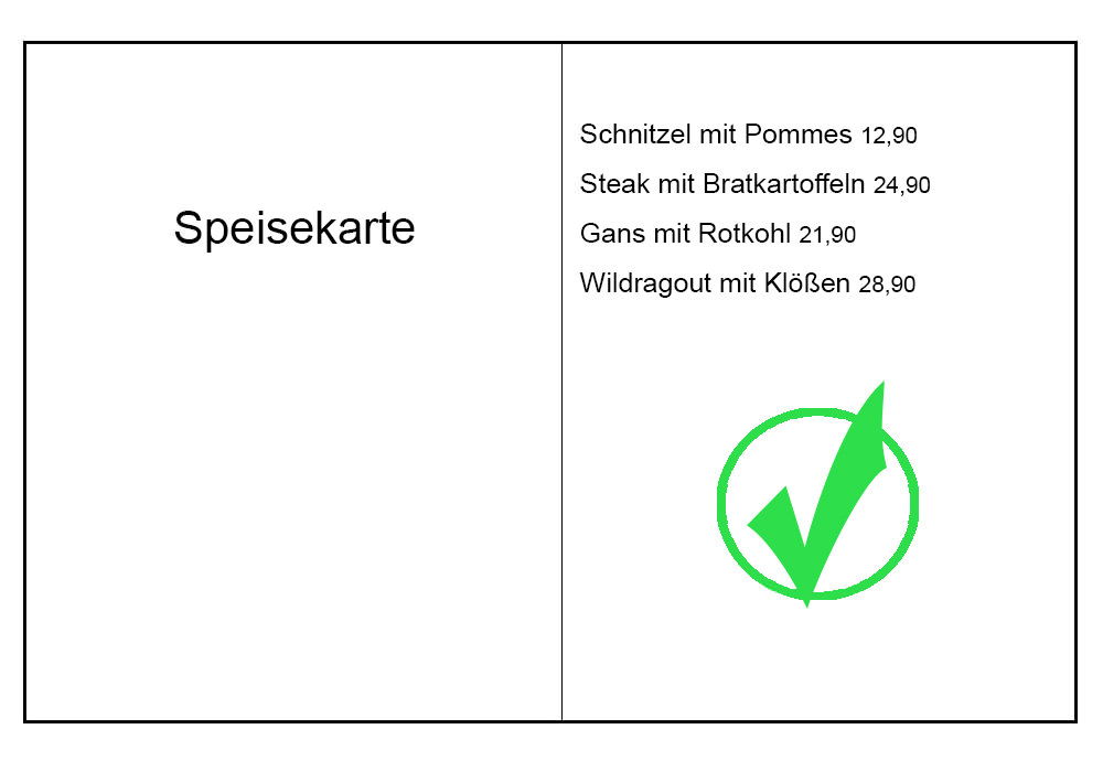 Speisekarte richtig ohne Euro Zeichen