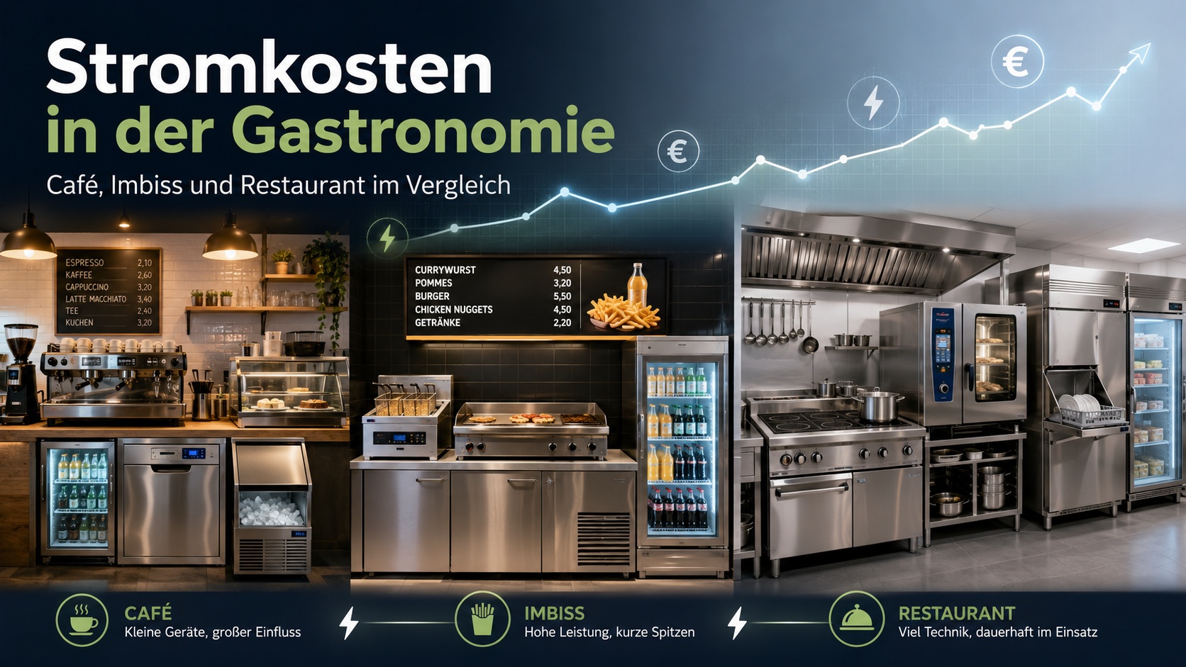 Wie stark Gastroger&auml;te die j&auml;hrlichen Stromkosten beeinflussen, h&auml;ngt vor allem von Leistung, Laufzeit und Betriebstagen ab.