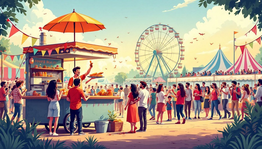 Ein mobiler Imbissstand auf einem Festival.