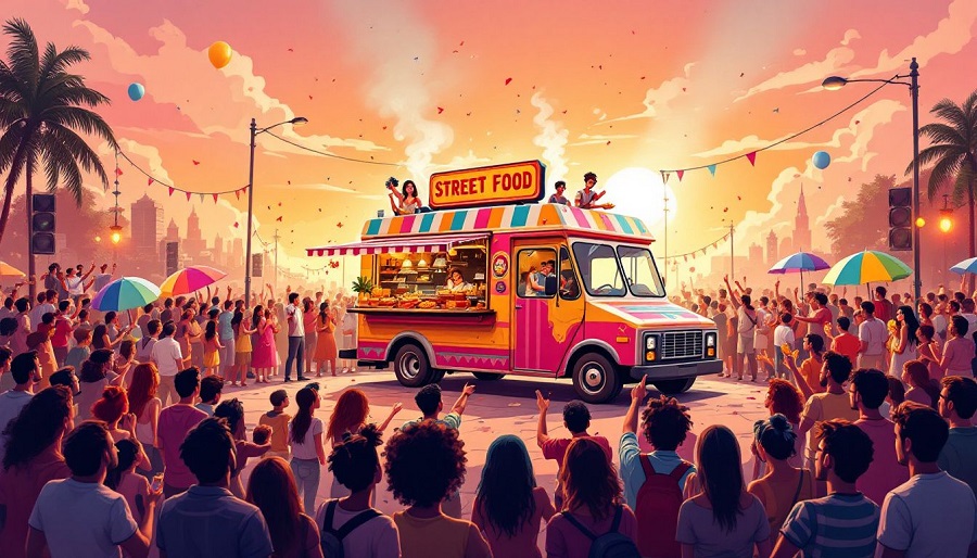 Marketingmaterialien für einen Foodtruck, um Kunden anzuziehen.