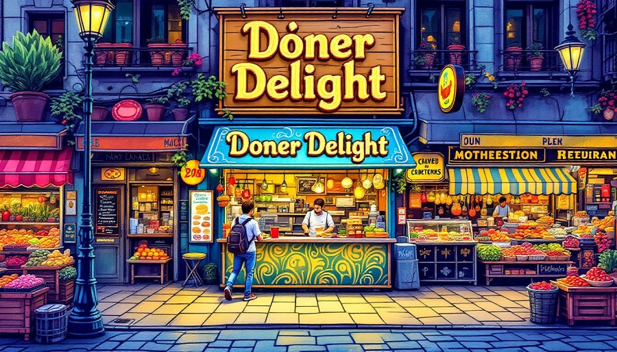 Eine Karte mit verschiedenen Standorten f&uuml;r einen D&ouml;nerladen.